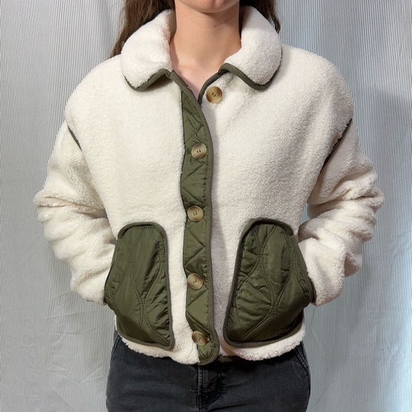 Blu Pepper Jackets & Blazers - Blu Pepper White and Green Teddy Jacket